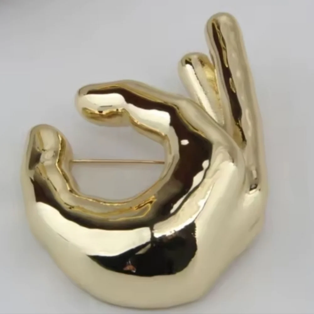 Nwot ZARA Gold Hand Sculptural Ok Brooch